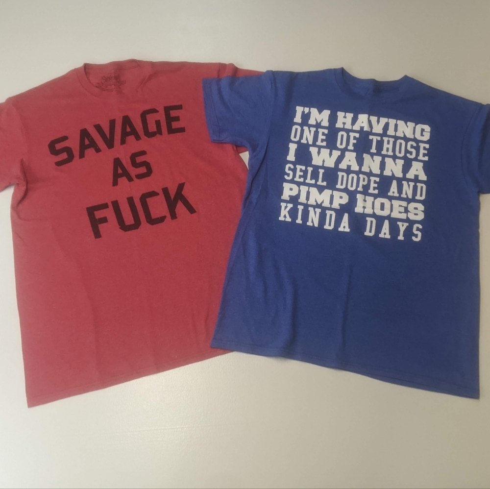 Two Spencer's Size Medium Adult Content Tees